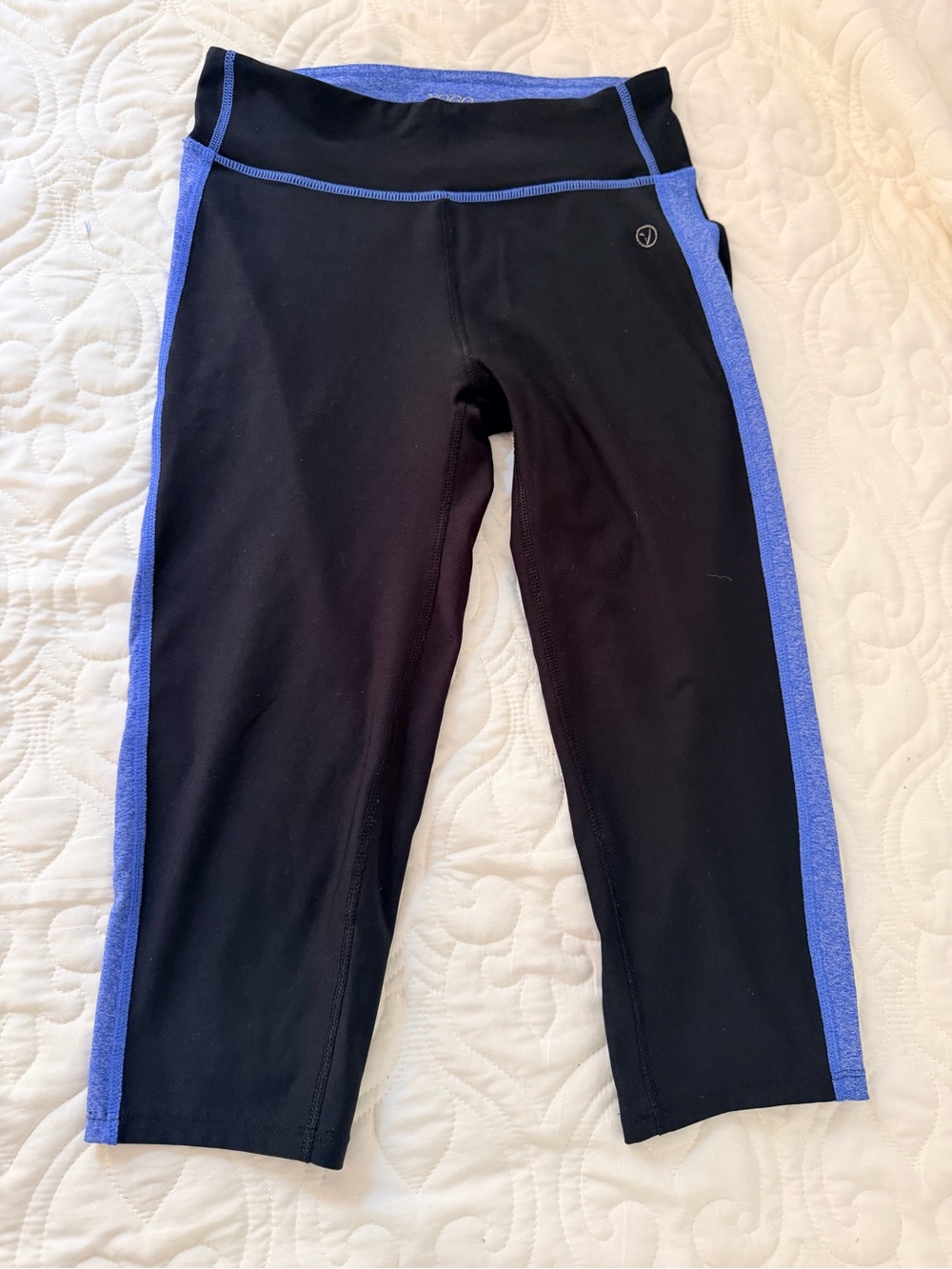VOGO Athletica Black Capris with Blue Side Panels